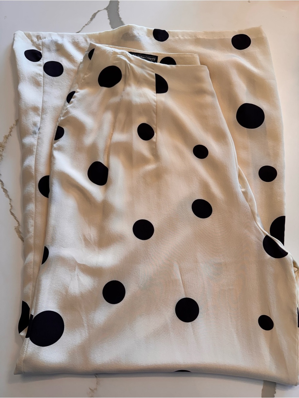 ⚓️ J. Peterman 100% Silk Polka Dot Wide Leg Trousers Ivory Black 14 - Picture 3 of 9